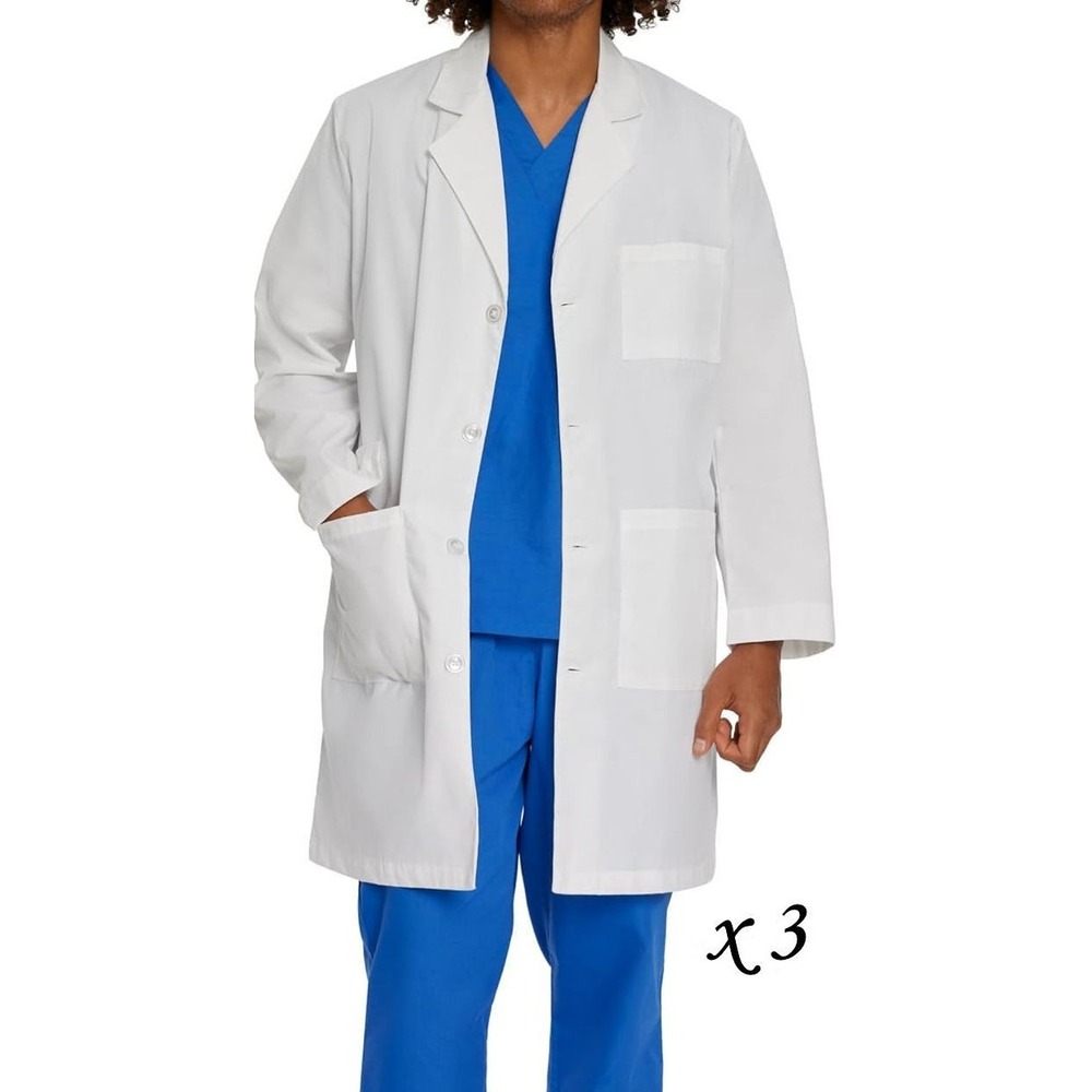 LOT: 3 Landau Unisex Relaxed Fit 3 Pocket Full Length Lab Coats #3187 - White S